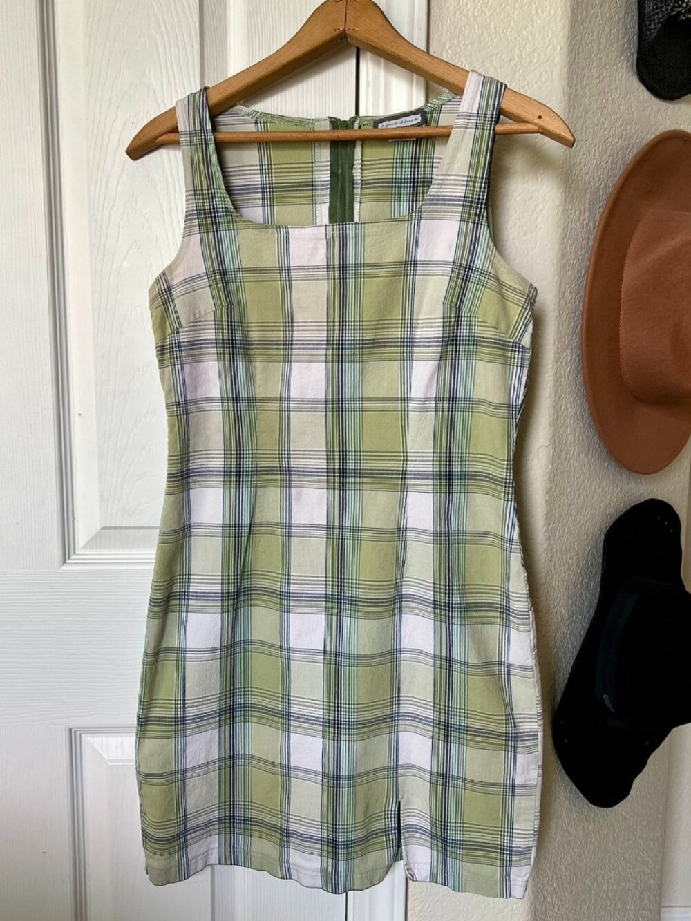 Vintage 90s Aqua Blues Green Plaid Mini Dress - Size M